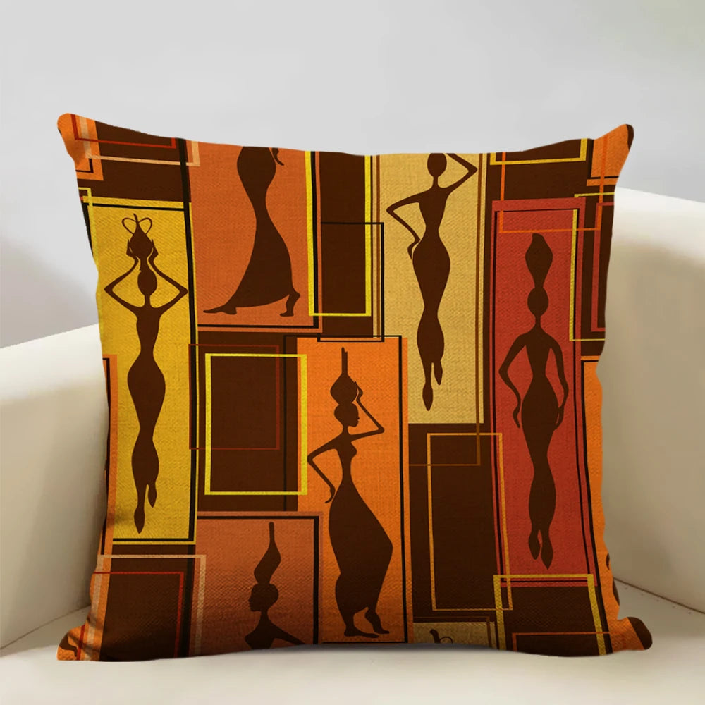 African Oil Painting Cushion Cover – Dancing Girl Art - Glow by Hellen African and Boho Jewelry African Home Decor Cultural Accessories